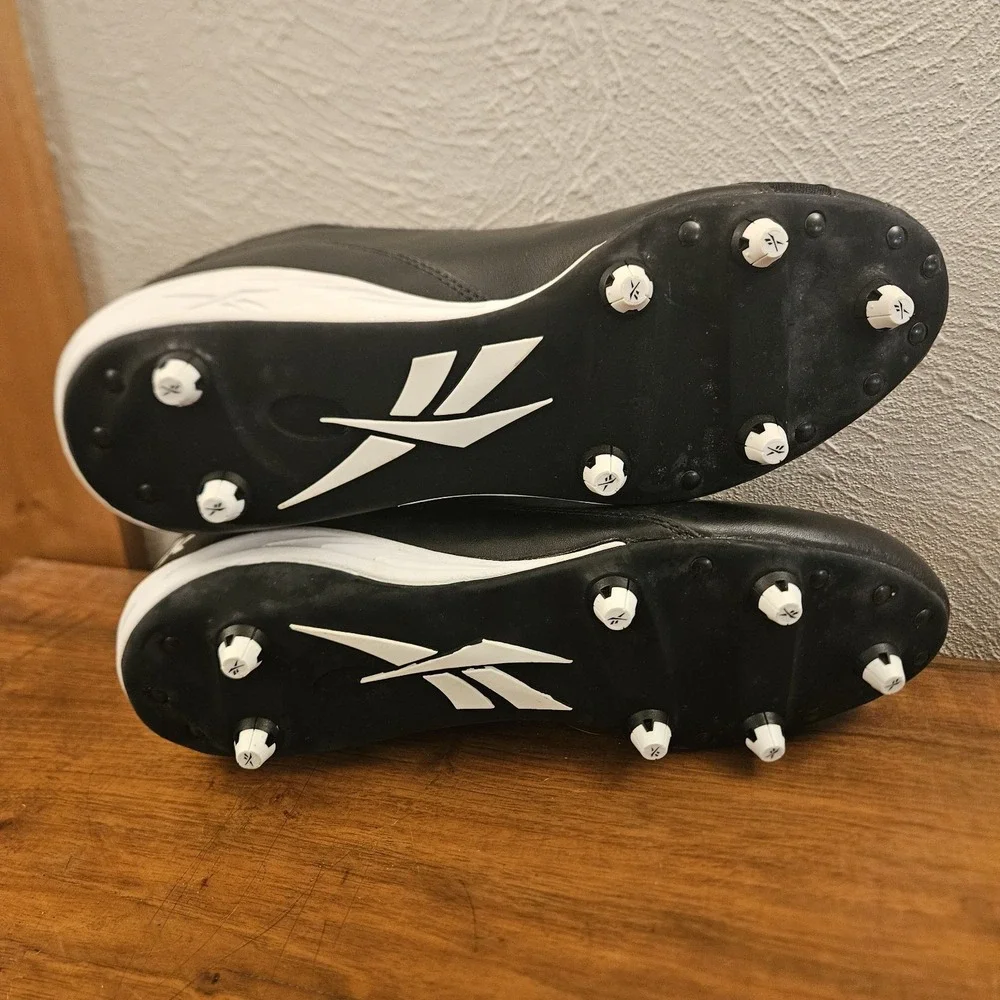Reebok RBK Mens Size 14 Audible‎ Mid D Black White Football Cleats Shoes Logo